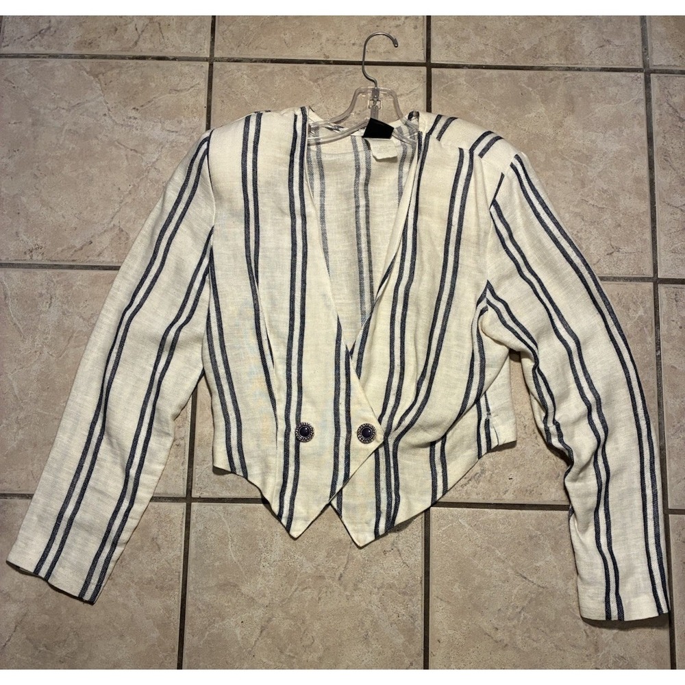 Vintage JUDY KNAPP California White Blue striped Button BLOUSE Size Medium 90s